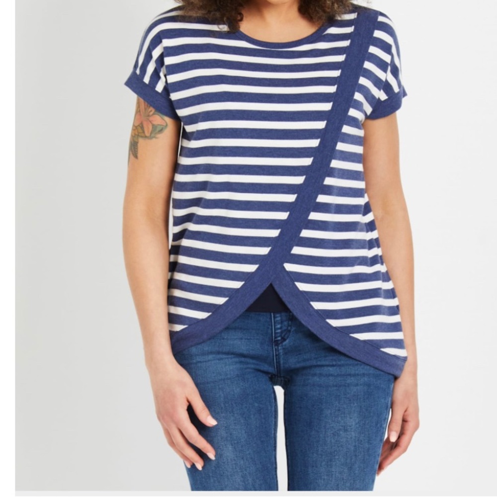 2 Motherhood Maternity Striped Lift Up Drape Front Nursing Top